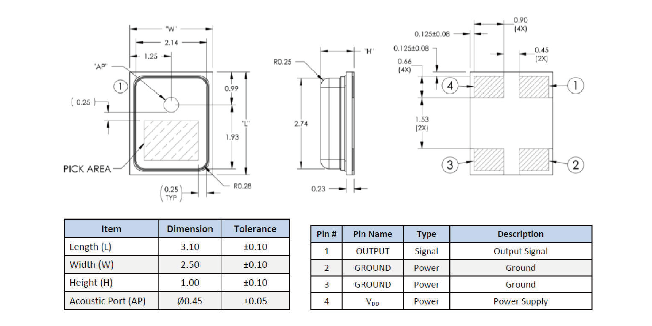 CMM3125AT-100H62S381 Mechanical Drawing